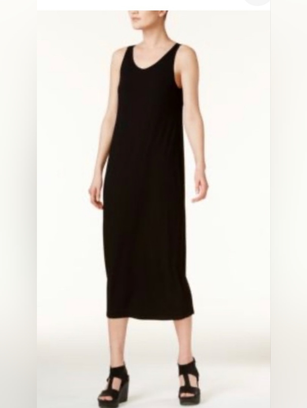 Women's Eileen Fisher  Black Stretch Jersey Knit Tank Dress Size PP